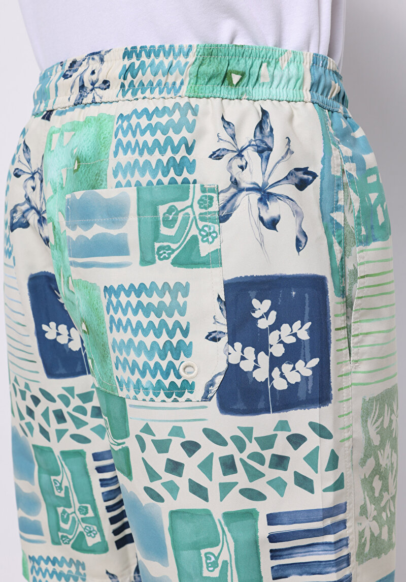 Regular Fit Baskılı Erkek Yeşil Deniz Şortu