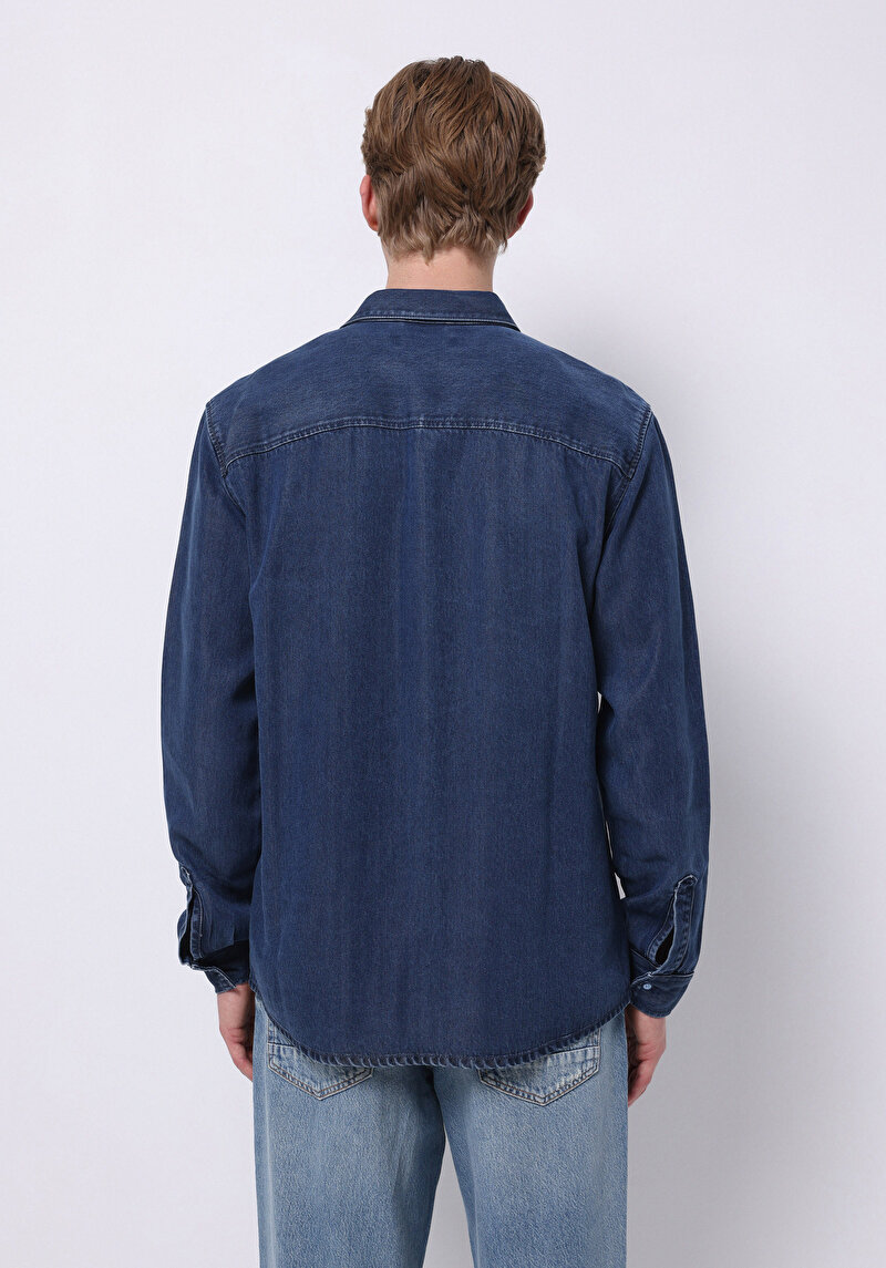 Regular Fit Klasik Yaka Düz Erkek Mavi Ecologic Uzun Kol Gömlek