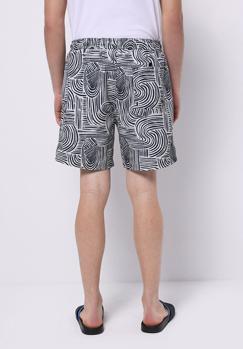 Regular Fit Baskılı Erkek Lacivert Deniz Şortu