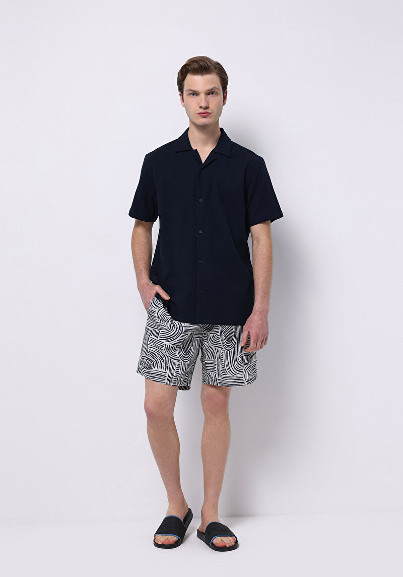 Regular Fit Baskılı Erkek Lacivert Deniz Şortu