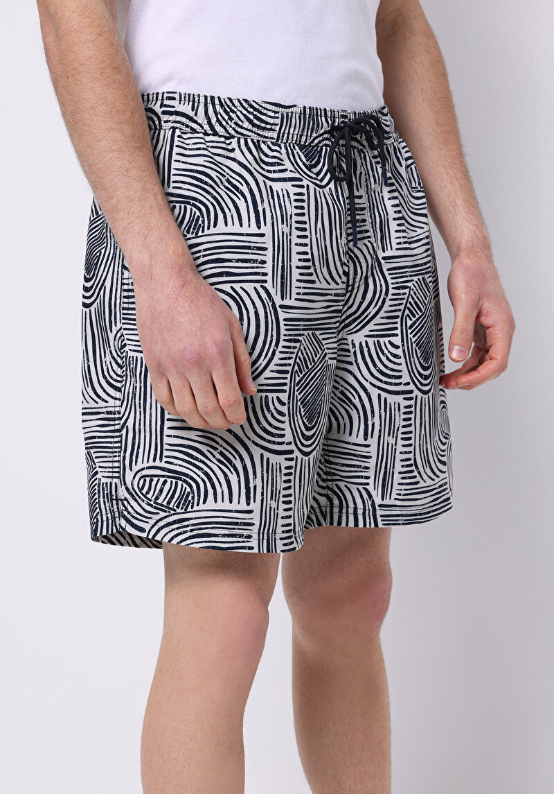 Regular Fit Baskılı Erkek Lacivert Deniz Şortu