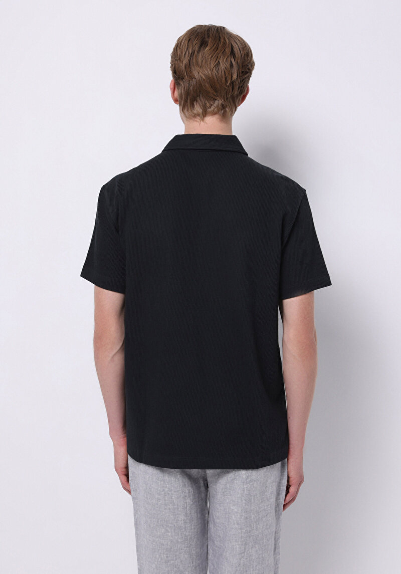 Comfort Fit Polo Yaka Düz Erkek Cepsiz Lacivert Kısa Kol Tişört
