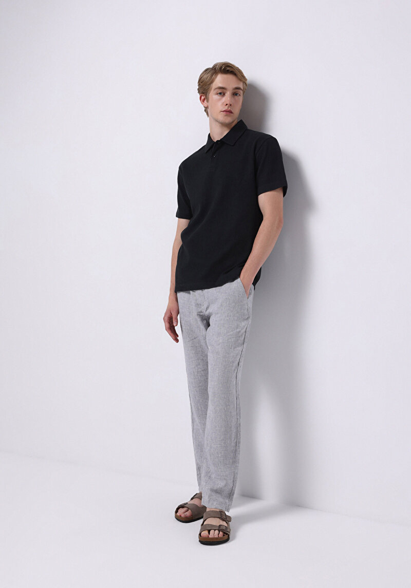 Comfort Fit Polo Yaka Düz Erkek Cepsiz Lacivert Kısa Kol Tişört