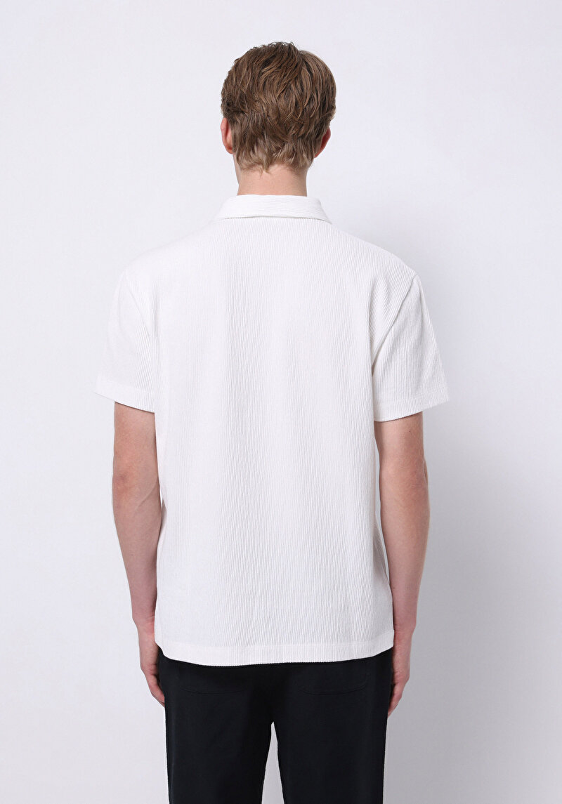 Comfort Fit Polo Yaka Düz Erkek Beyaz Kısa Kol Tişört