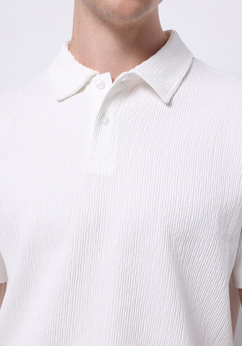 Comfort Fit Polo Yaka Düz Erkek Beyaz Kısa Kol Tişört