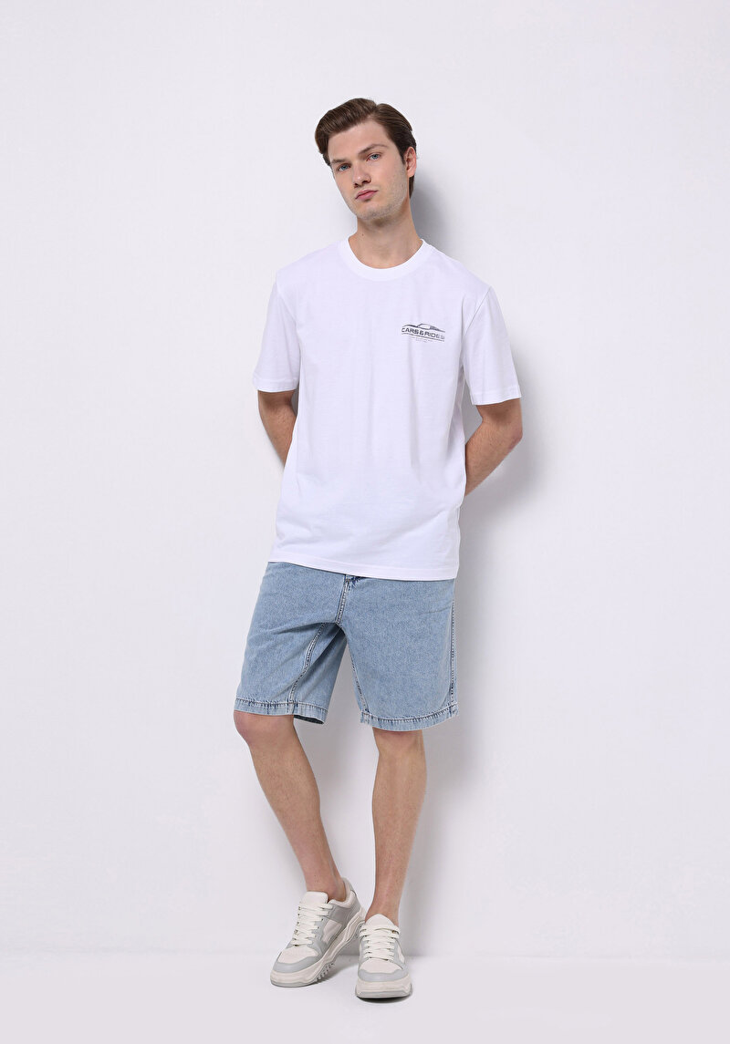 Regular Fit Orta Bel Düz Erkek İndigo Jean Şort
