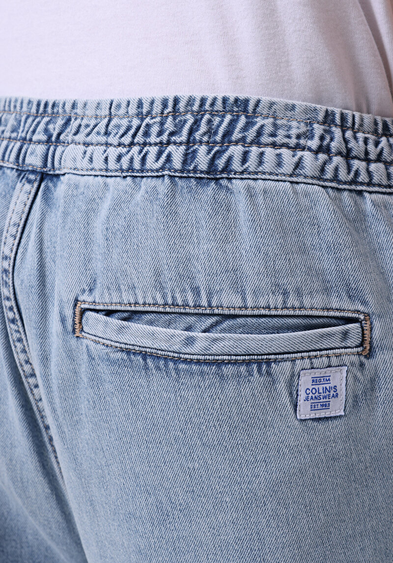 Regular Fit Orta Bel Düz Erkek İndigo Jean Şort
