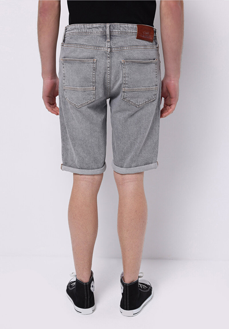 Straıght Fıt Düşük Bel Düz Erkek Gri Jean Şort