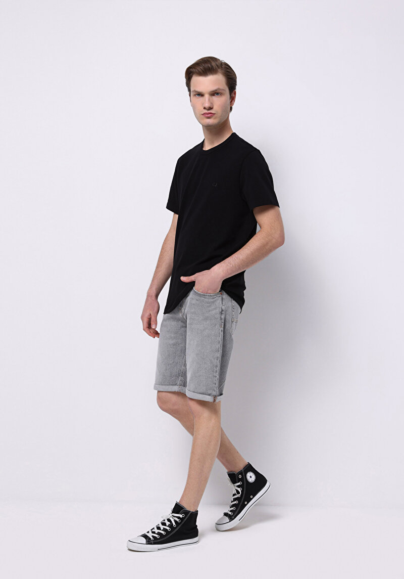 Straıght Fıt Düşük Bel Düz Erkek Gri Jean Şort