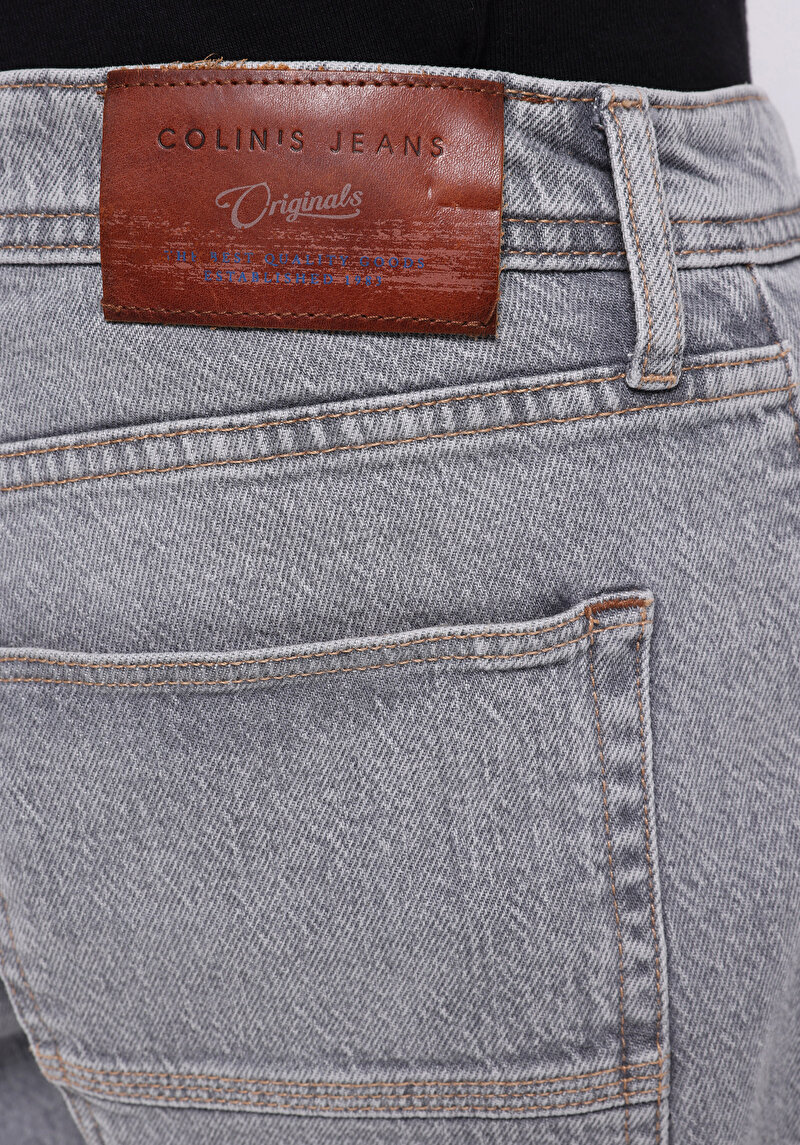 Straıght Fıt Düşük Bel Düz Erkek Gri Jean Şort