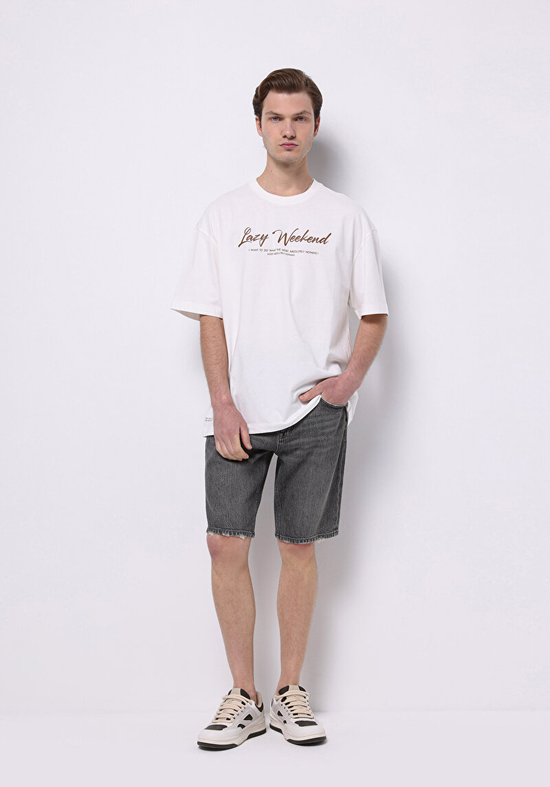 Regular Fit Orta Bel Düz Erkek Siyah Jean Şort