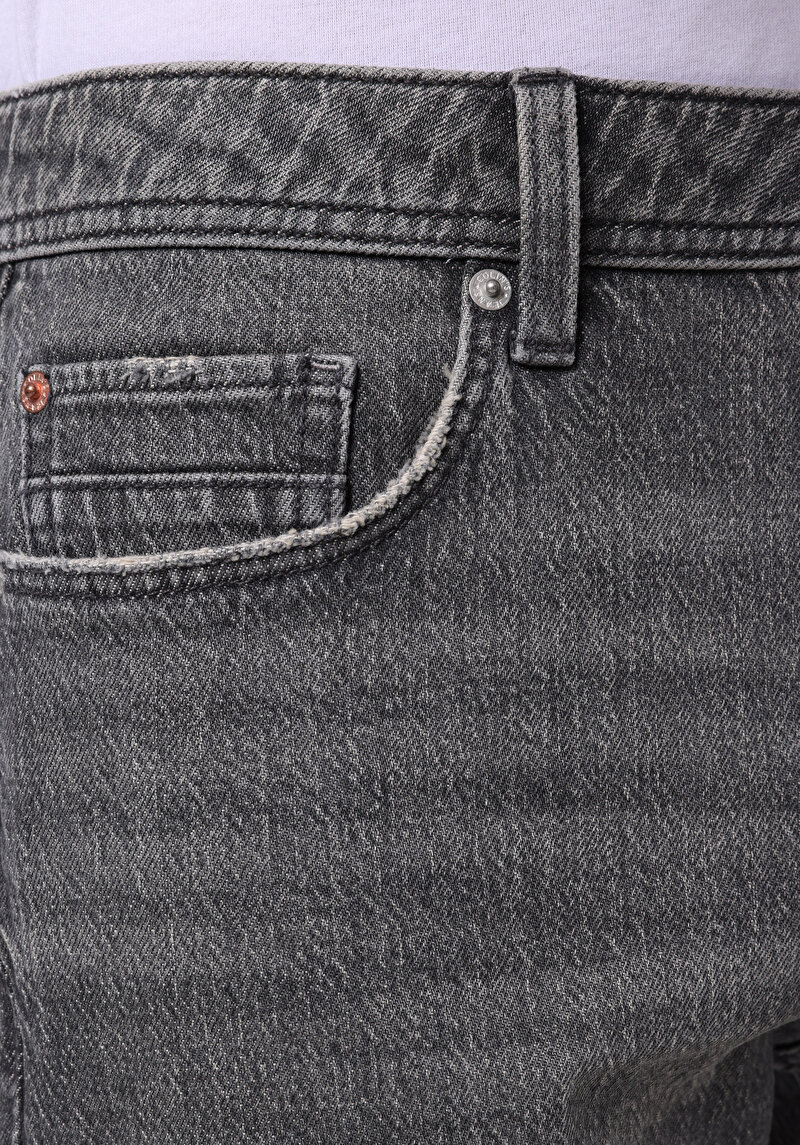 Regular Fit Orta Bel Düz Erkek Siyah Jean Şort