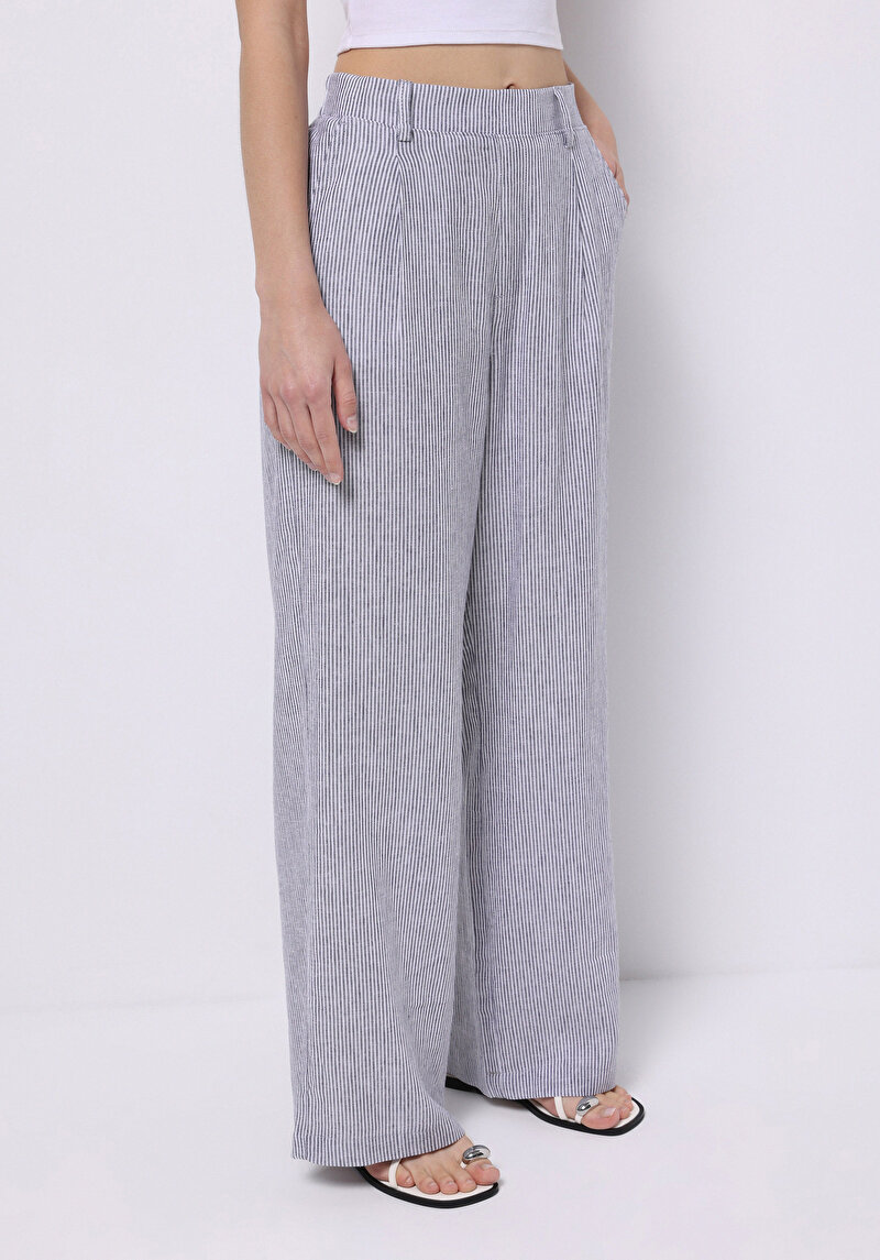 Straıght Fıt Düşük Bel Geniş Paça Kadın Mavi Pantolon