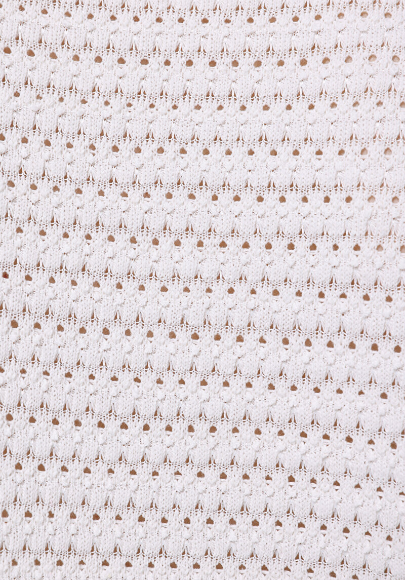 Regular Fit Polo Yaka Jakarlı Kadın Beyaz Kısa Kol Tişört