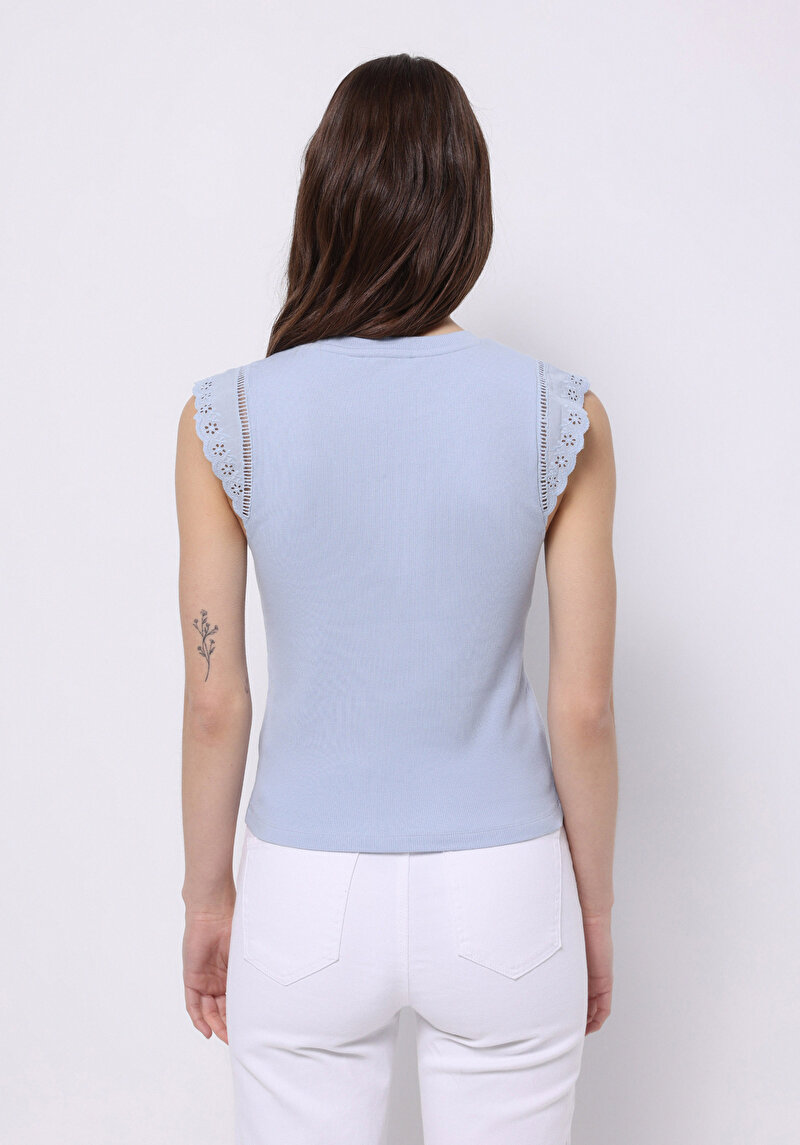 Slim Fit Kadın Mavi Kısa Kol Tişört