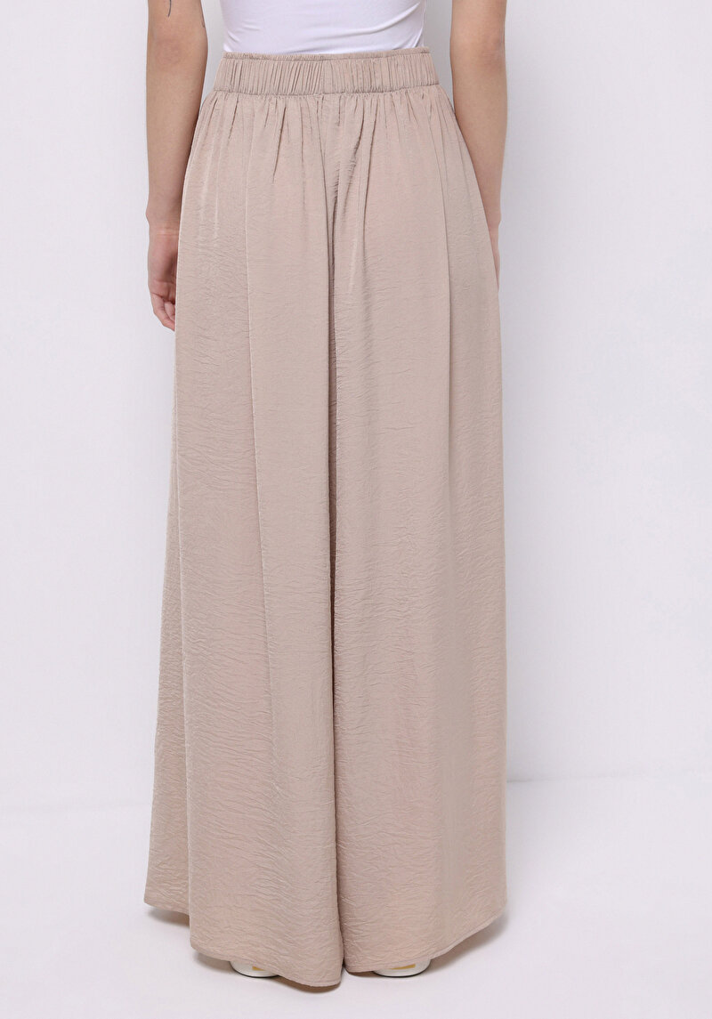 Regular Fit Yüksek Bel Geniş Paça Kadın Bej Pantolon