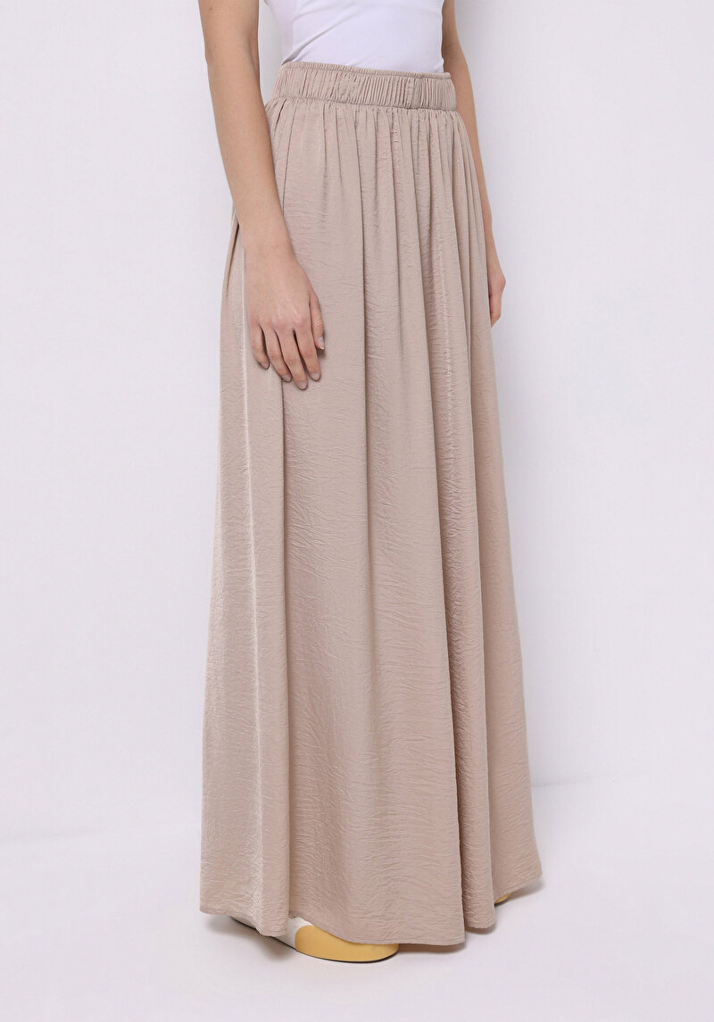 Regular Fit Yüksek Bel Geniş Paça Kadın Bej Pantolon