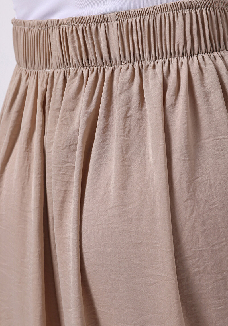 Regular Fit Yüksek Bel Geniş Paça Kadın Bej  Pantolon