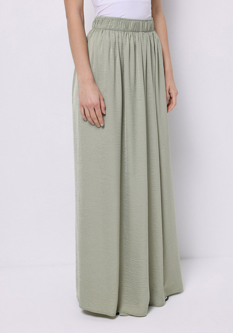 Regular Fit Yüksek Bel Geniş Paça Kadın Yeşil Pantolon