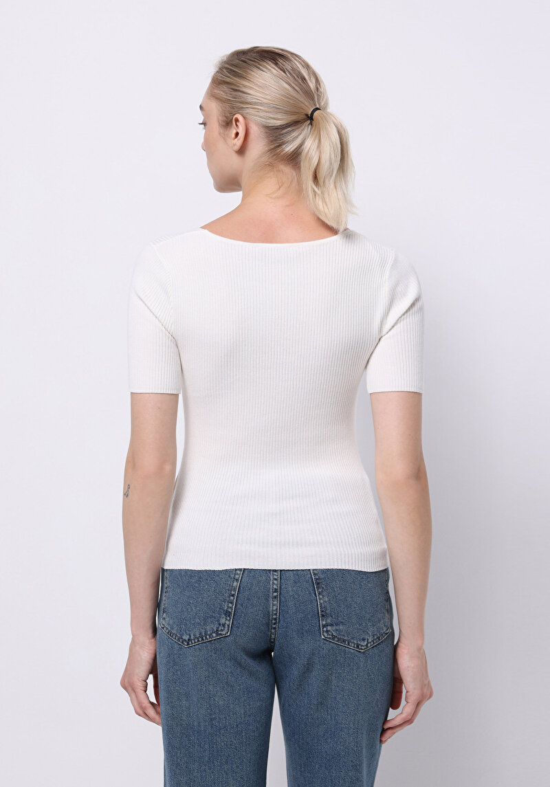 Slim Fit Kadın Beyaz Kazak