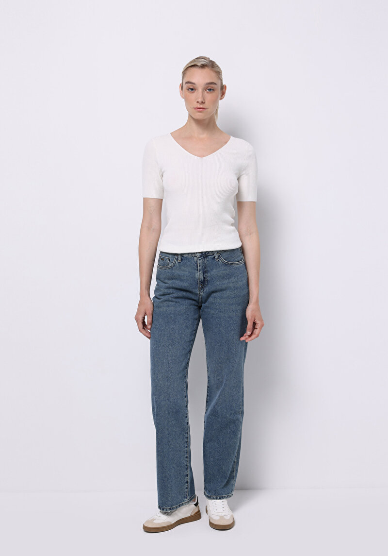 Slim Fit Kadın Beyaz Kazak