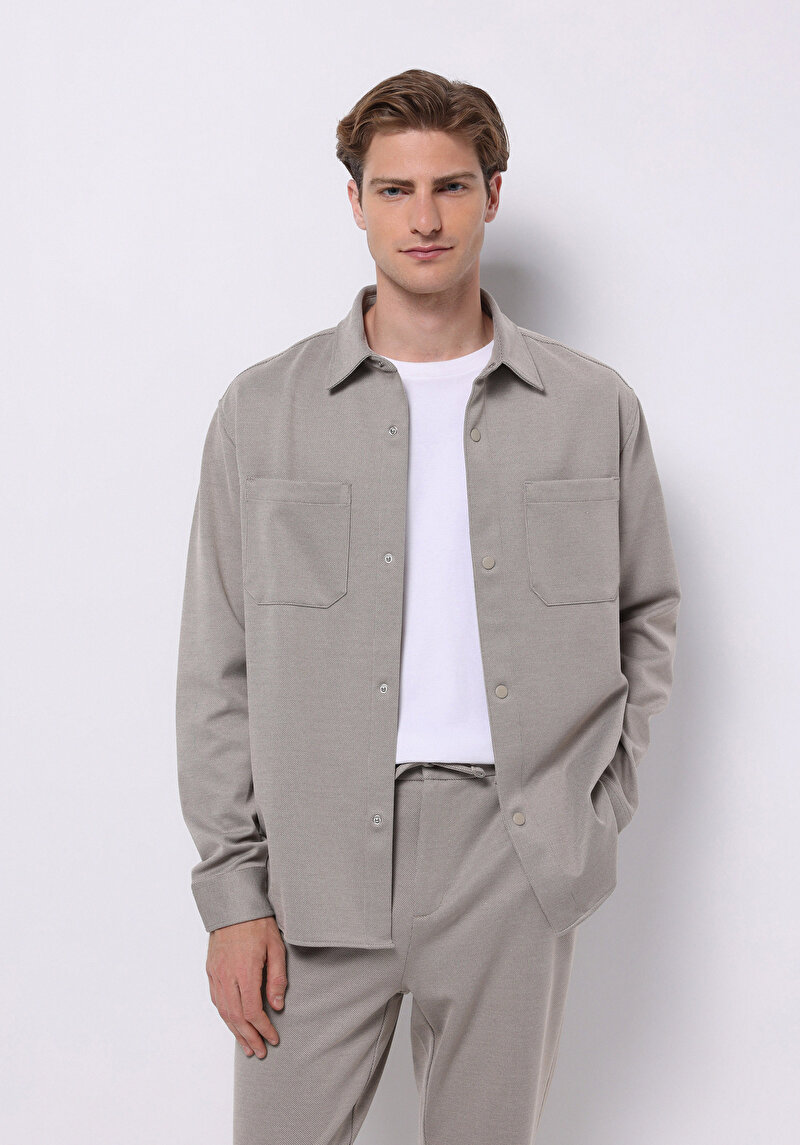 Regular Fit   Erkek Bej Shacket