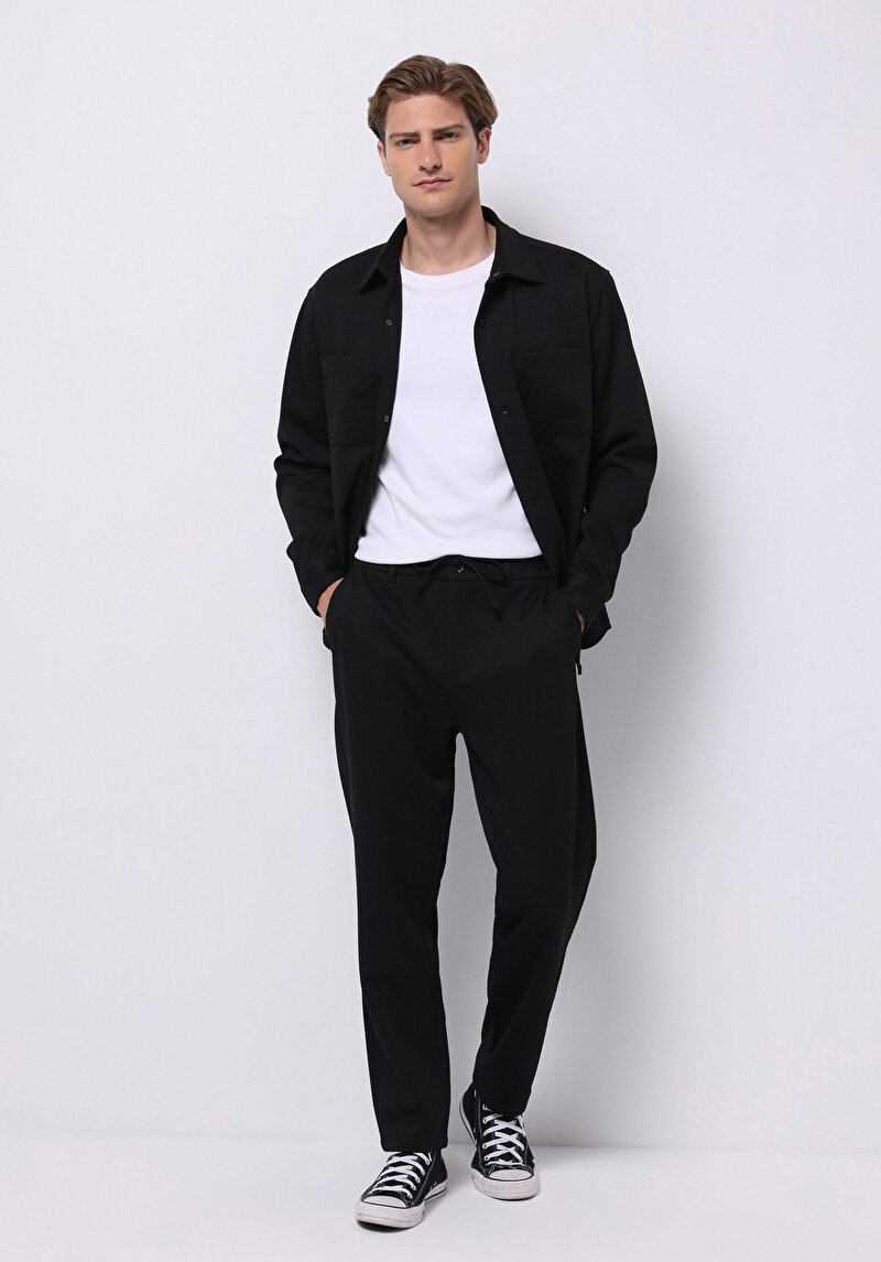 Regular Fit Orta Bel Düz Paça Erkek Siyah Pantolon