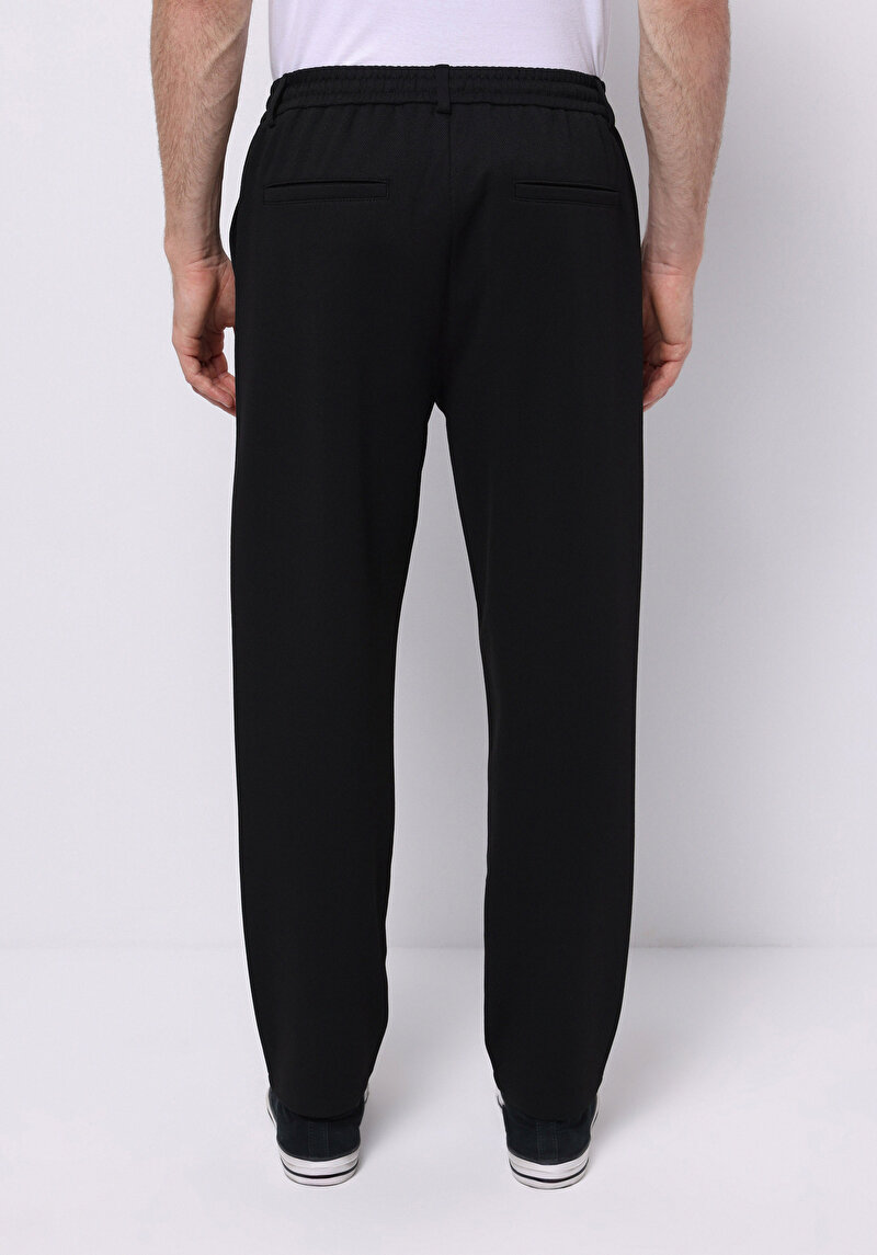 Regular Fit Orta Bel Düz Paça Erkek Siyah  Pantolon