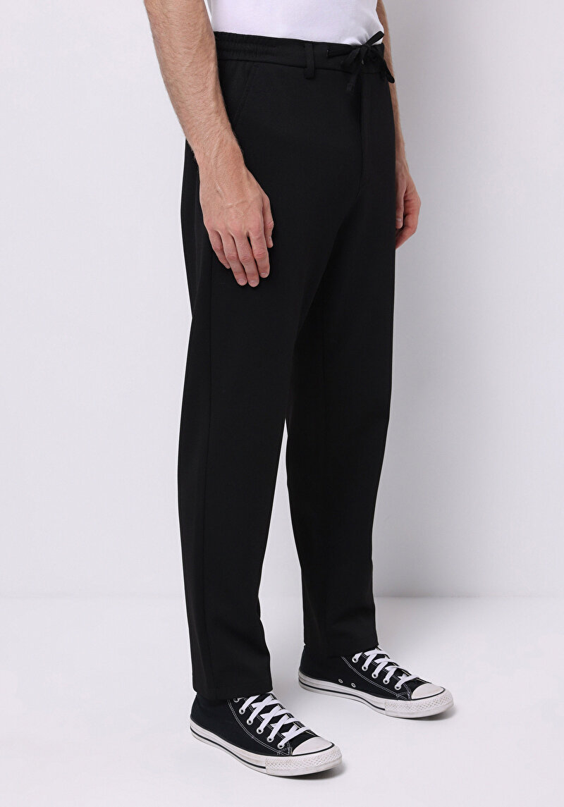 Regular Fit Orta Bel Düz Paça Erkek Siyah  Pantolon
