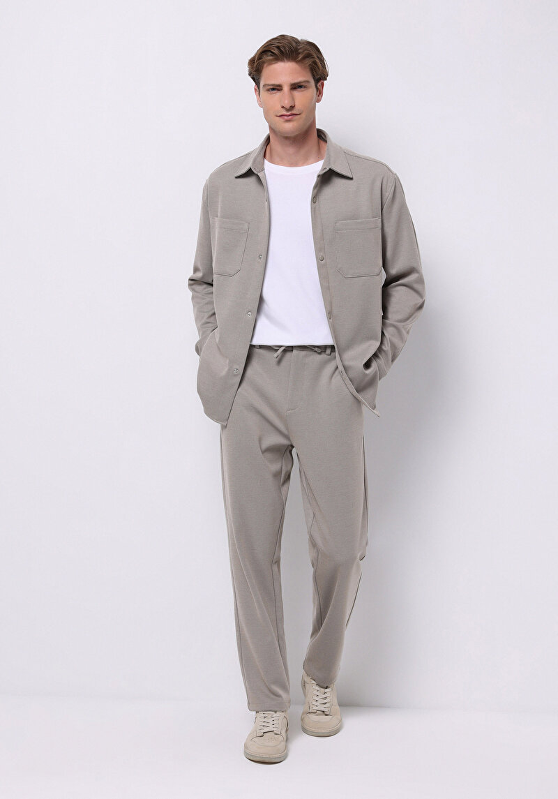 Regular Fit Orta Bel Düz Paça Erkek Bej  Pantolon
