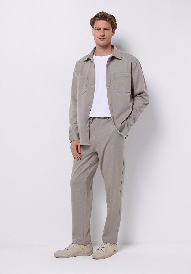 Regular Fit Orta Bel Düz Paça Erkek Bej  Pantolon
