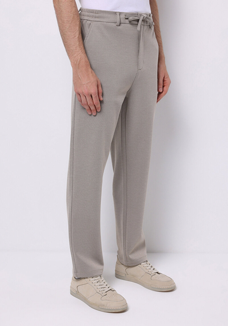 Regular Fit Orta Bel Düz Paça Erkek Bej  Pantolon