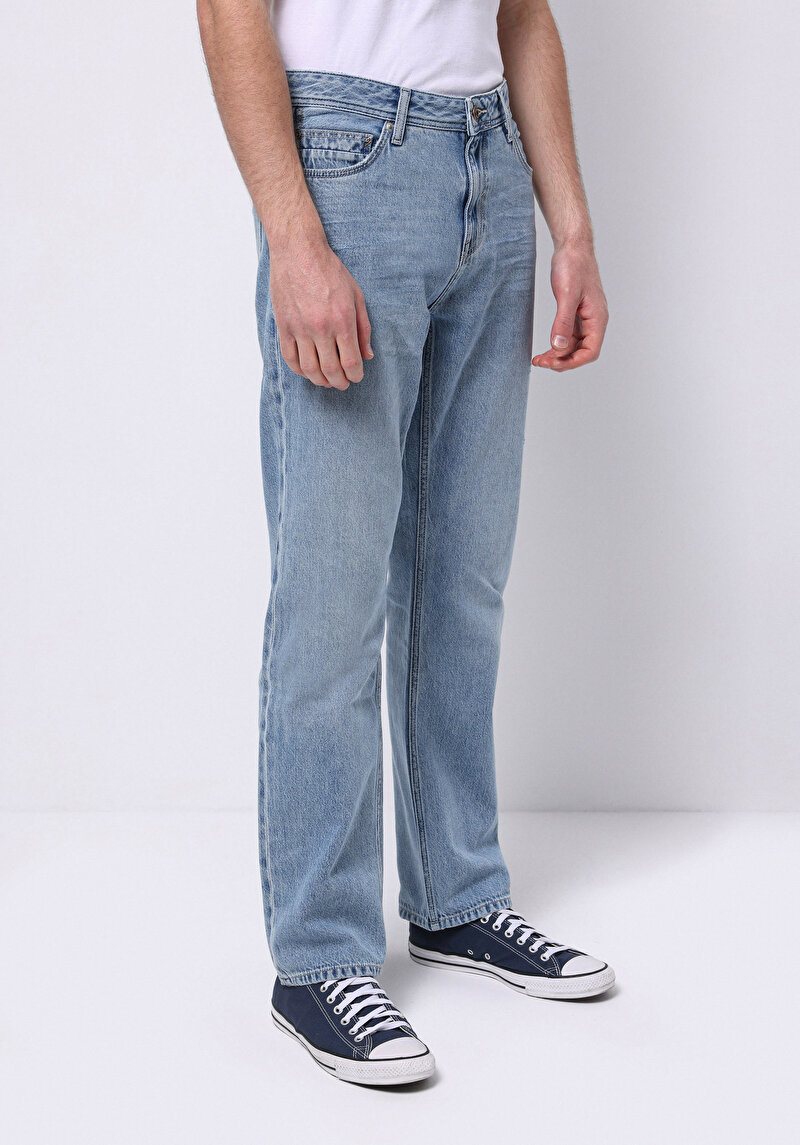 Regular Fit Erkek Pamuklu Light İndigo Denim Jean Pantolon