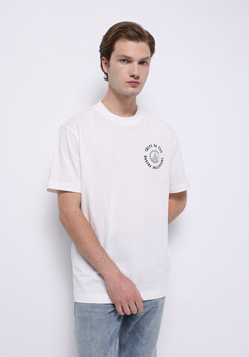 Comfort Fit Yuvarlak Yaka Düz Erkek Beyaz Kısa Kol Tişört