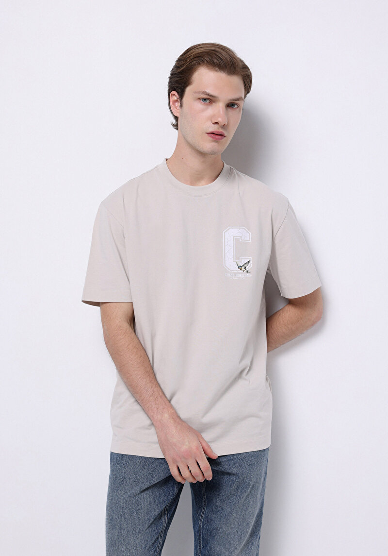 Comfort Fit Yuvarlak Yaka Düz Erkek Taş Kısa Kol Tişört