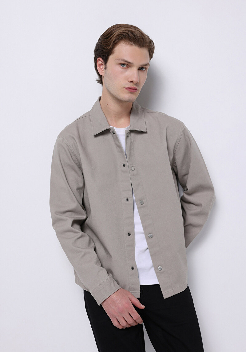 Crop Fit Erkek Bej Shacket
