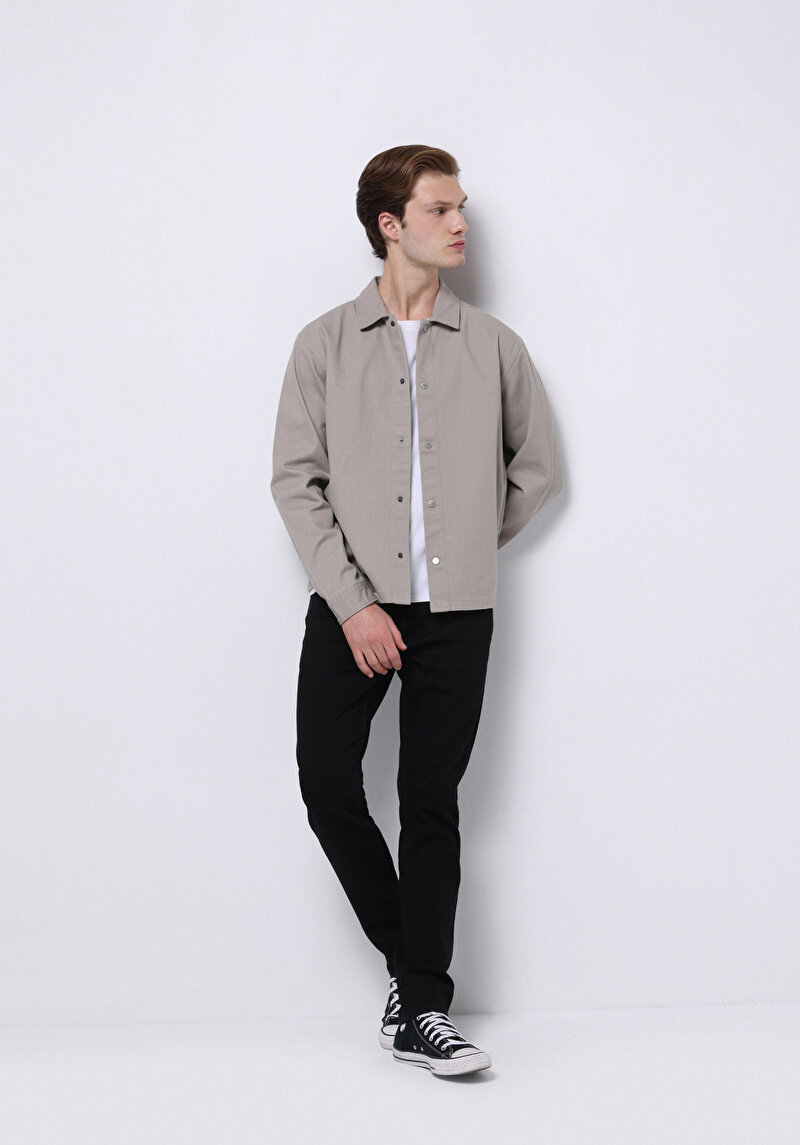 Crop Fit Erkek Bej Shacket