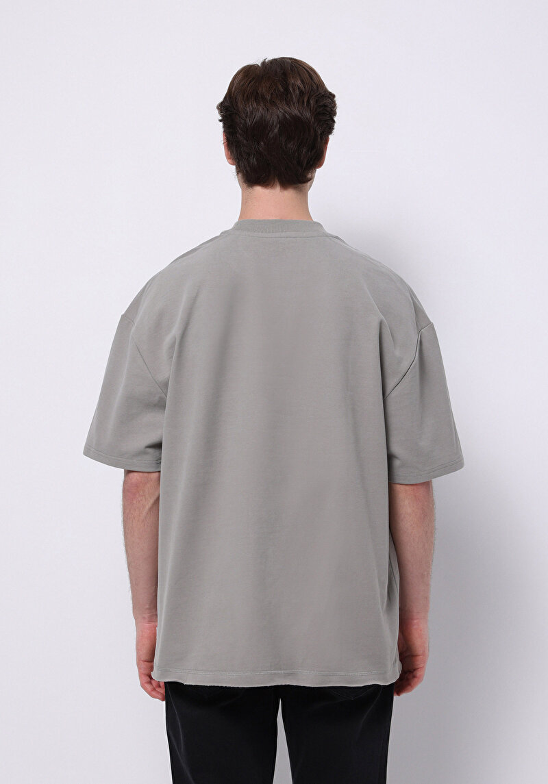 Oversize Fit Yuvarlak Yaka Düz Erkek Yeşil Kısa Kol Tişört