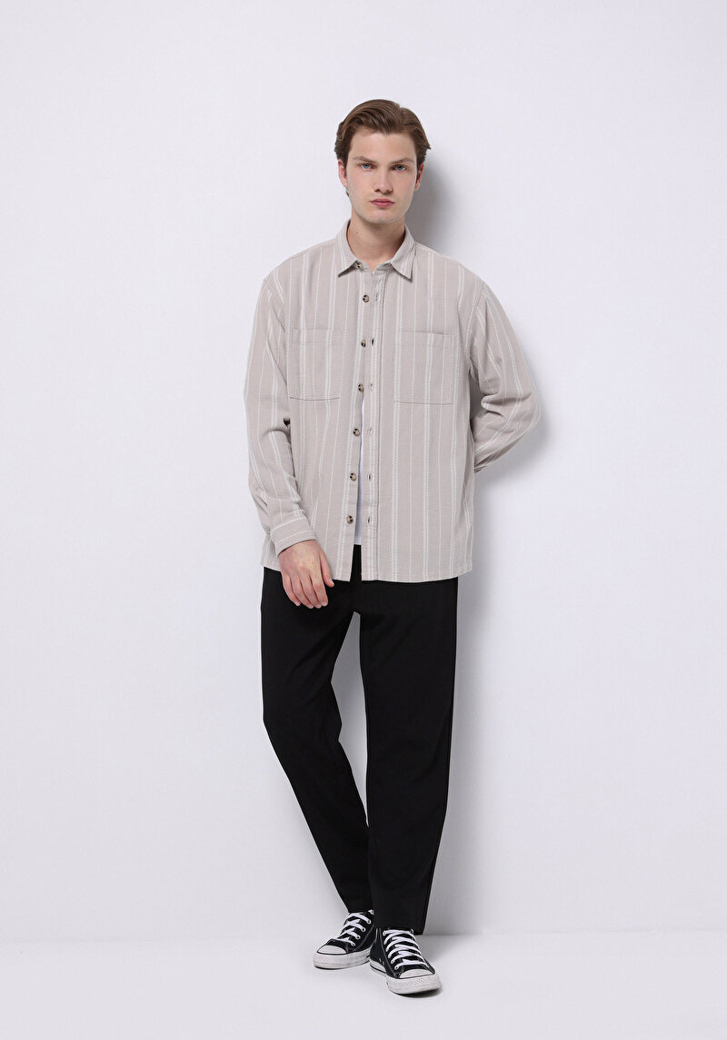 Regular Fit Orta Bel Düz Paça Erkek Siyah Pantolon