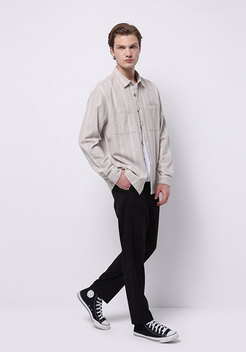 Regular Fit Orta Bel Düz Paça Erkek Siyah  Pantolon