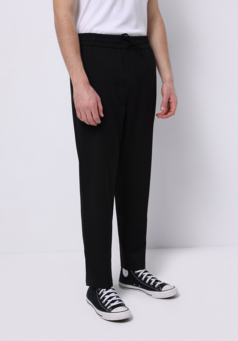 Regular Fit Orta Bel Düz Paça Erkek Siyah  Pantolon