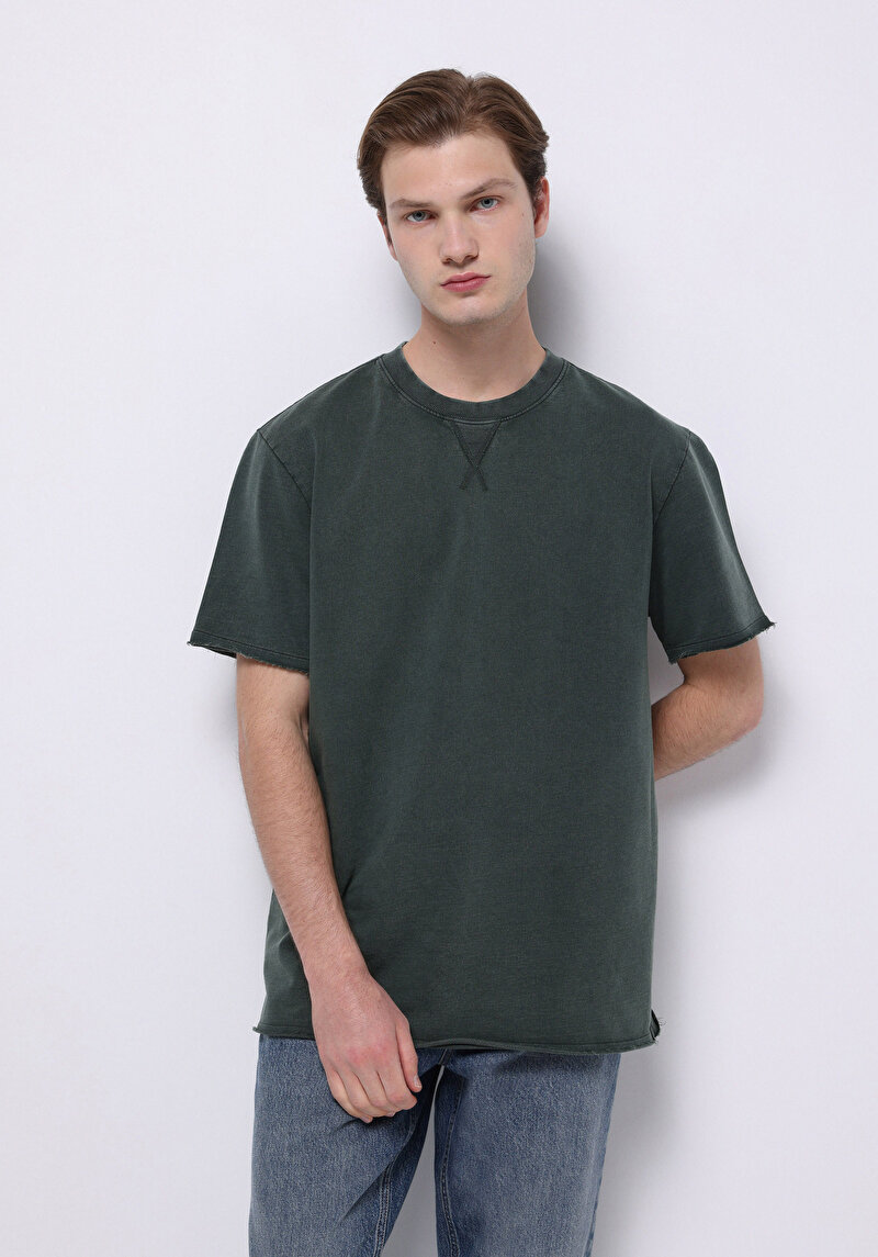 Comfort Fit Yuvarlak Yaka Düz Erkek Yeşil Kısa Kol Tişört