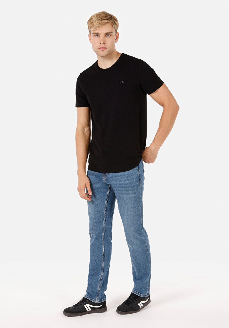 Regular Fit Orta Bel Düz Paça Erkek Koyu İndigo Jean Pantolon