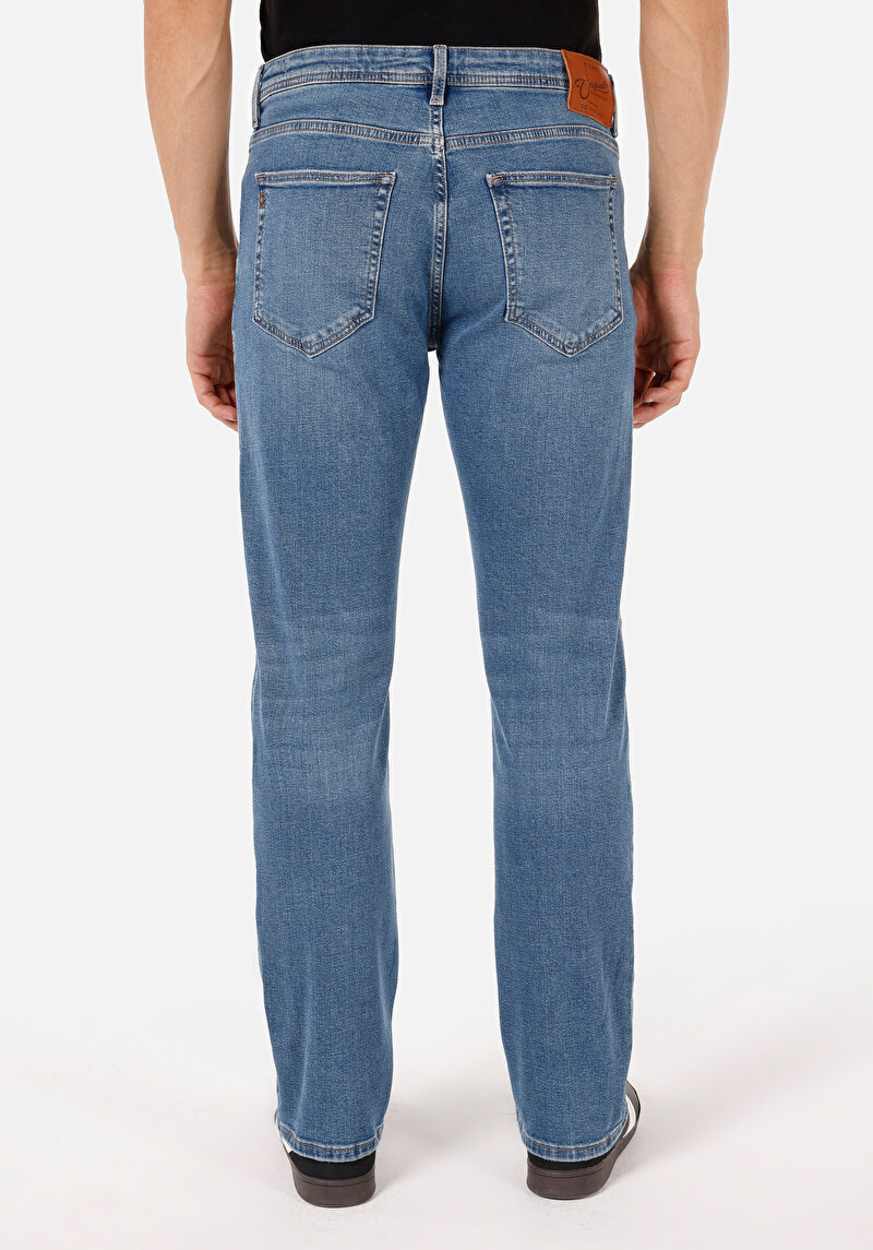 Regular Fit Orta Bel Düz Paça Erkek Koyu İndigo Jean Pantolon