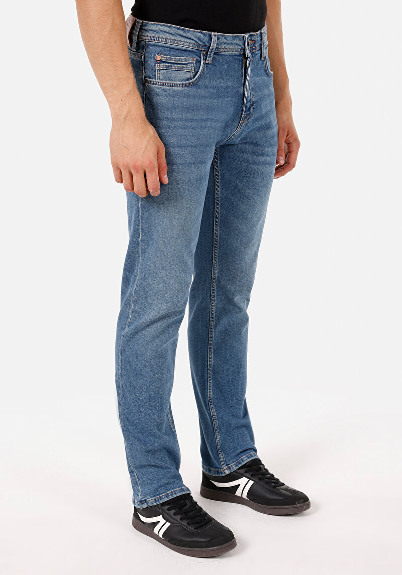 Regular Fit Orta Bel Düz Paça Erkek Koyu İndigo Jean Pantolon