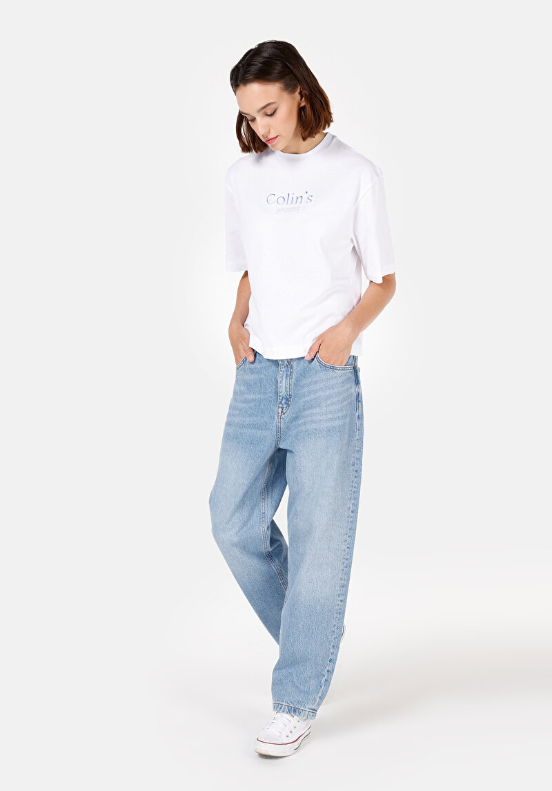 Barrel Fit Kadın İndigo Jean Pantolon