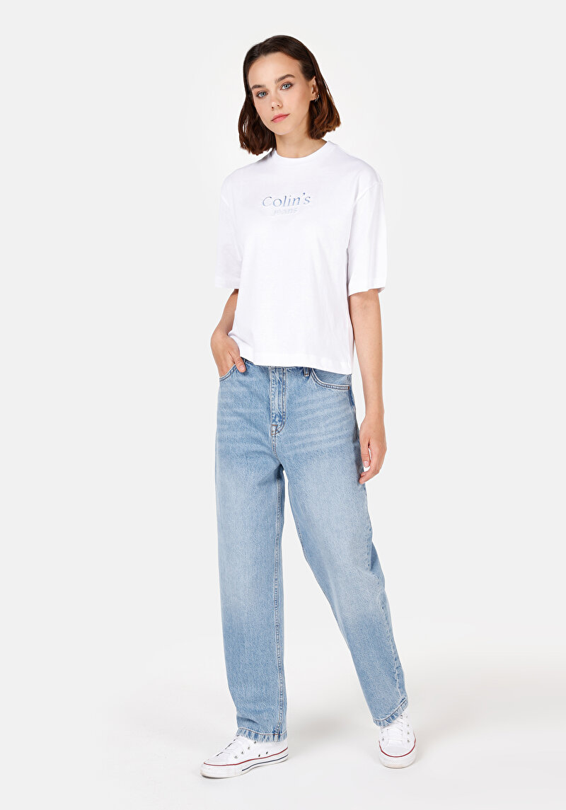 Barrel Fit   Kadın İndigo Jean Pantolon