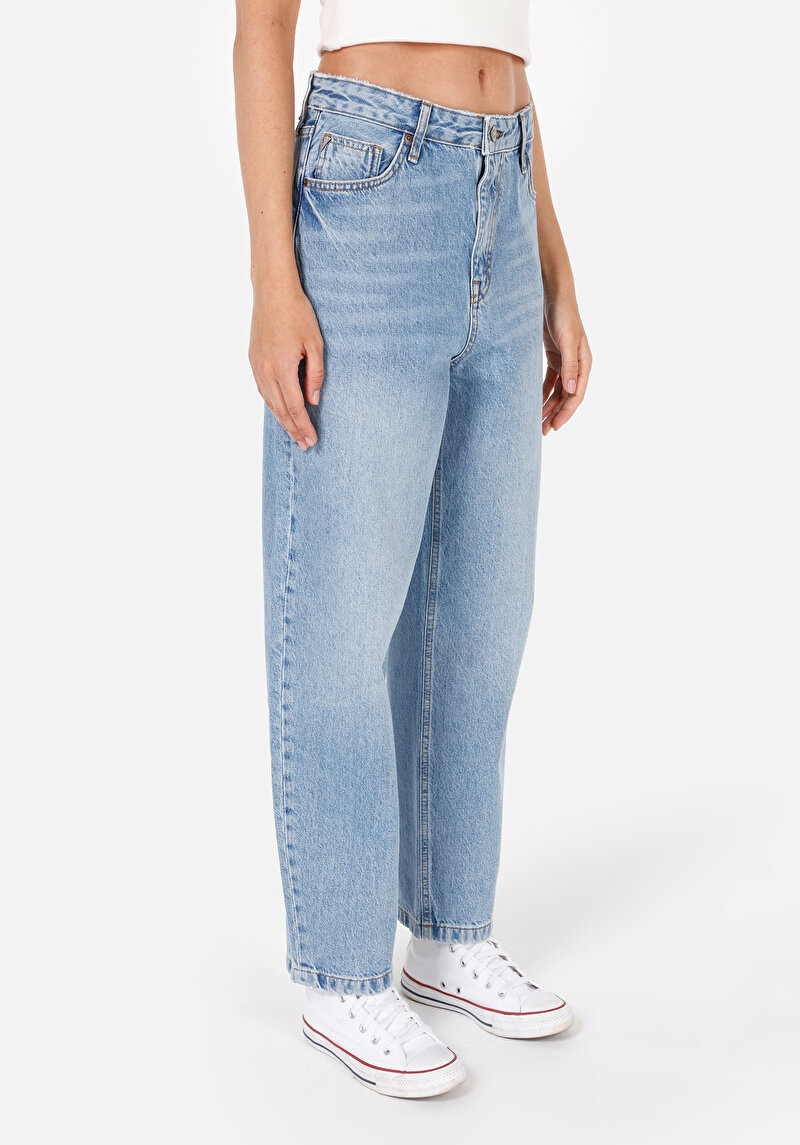 Barrel Fit   Kadın İndigo Jean Pantolon