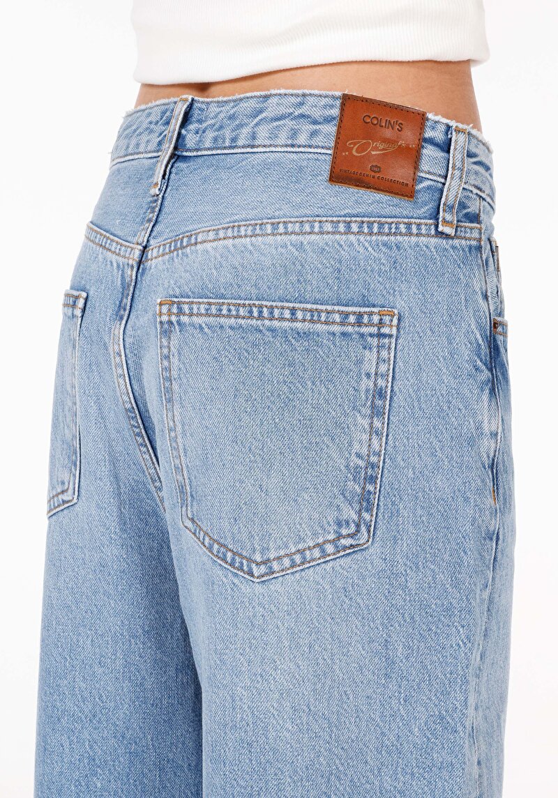 Barrel Fit   Kadın İndigo Jean Pantolon