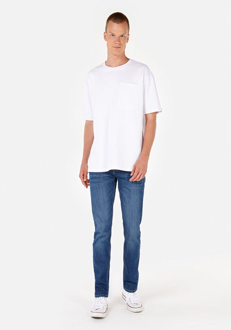 Straight Fit Düşük Bel Düz Paça Erkek İndigo Jean Pantolon